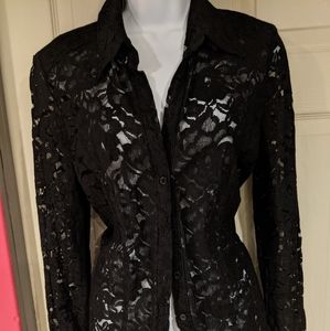 Lace button down top